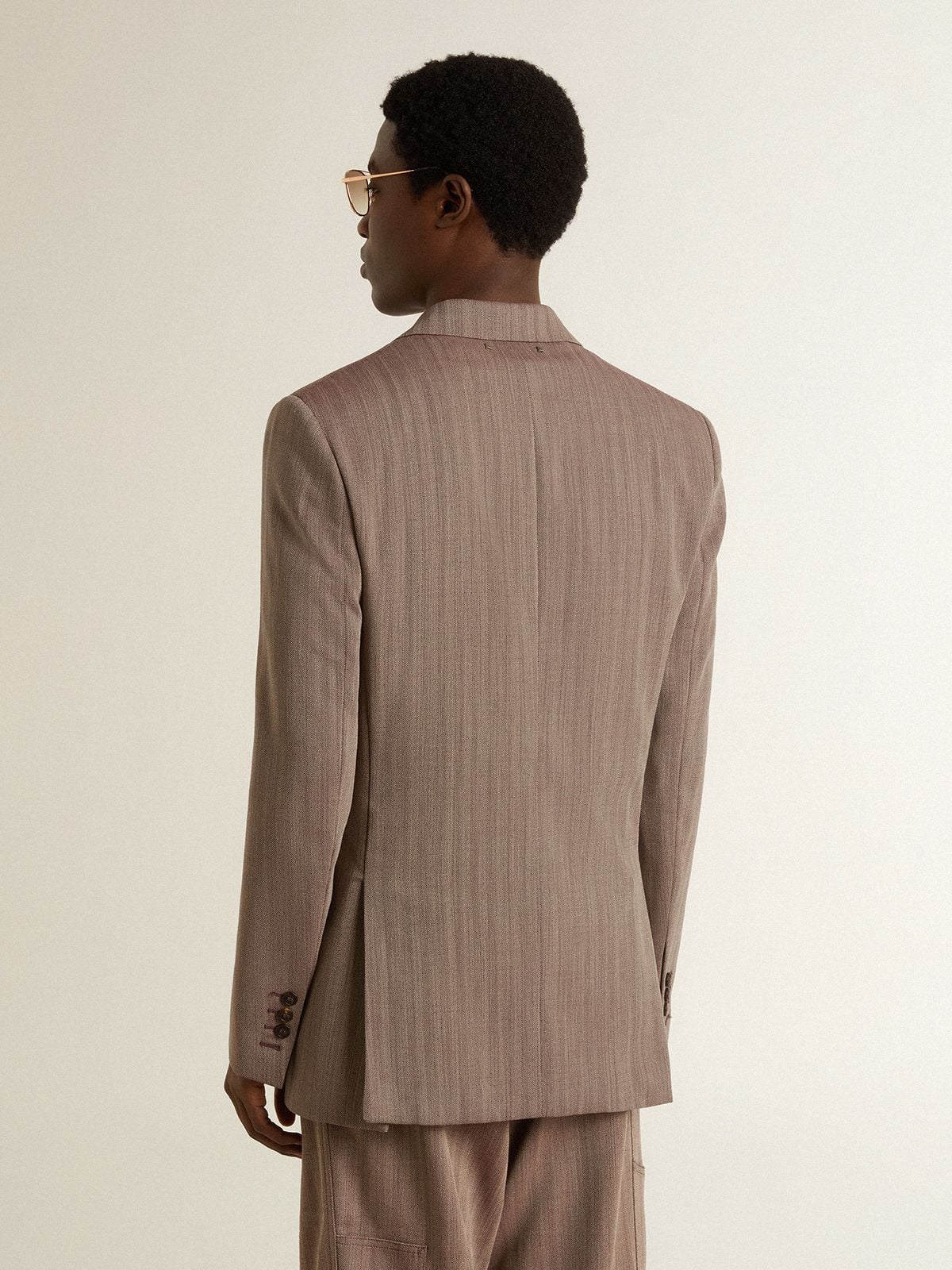 Men's beige chevron wool blend double-breasted blazer - Golden Goose Men