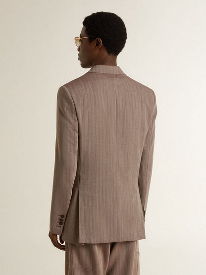 Men's beige chevron wool blend double-breasted blazer - Golden Goose Men