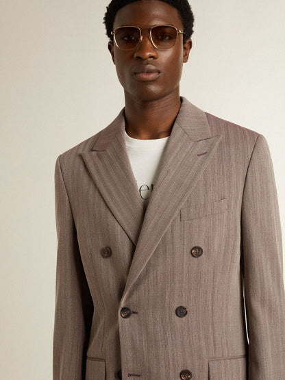 Men's beige chevron wool blend double-breasted blazer - Golden Goose Men