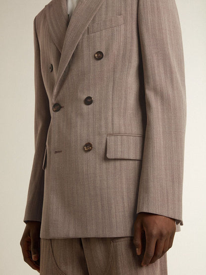 Men's beige chevron wool blend double-breasted blazer - Golden Goose Men