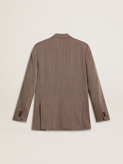 Men's beige chevron wool blend double-breasted blazer - Golden Goose Men