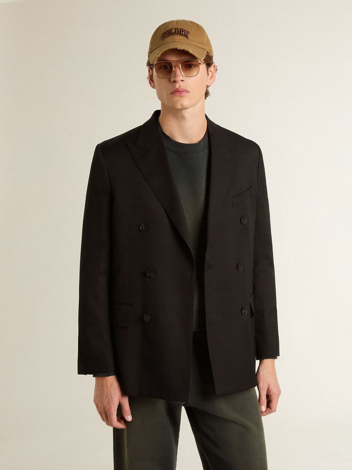 Men’s black double-breasted blazer with button fastening - Golden Goose Men