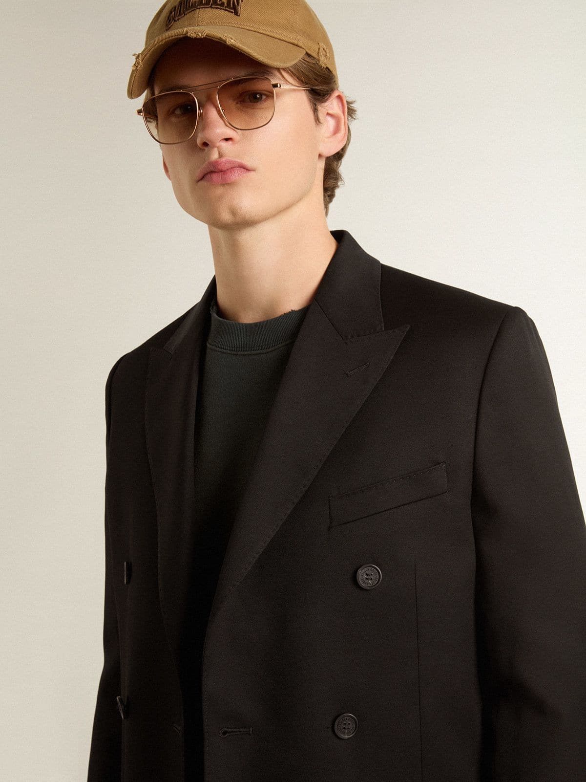 Men’s black double-breasted blazer with button fastening - Golden Goose Men