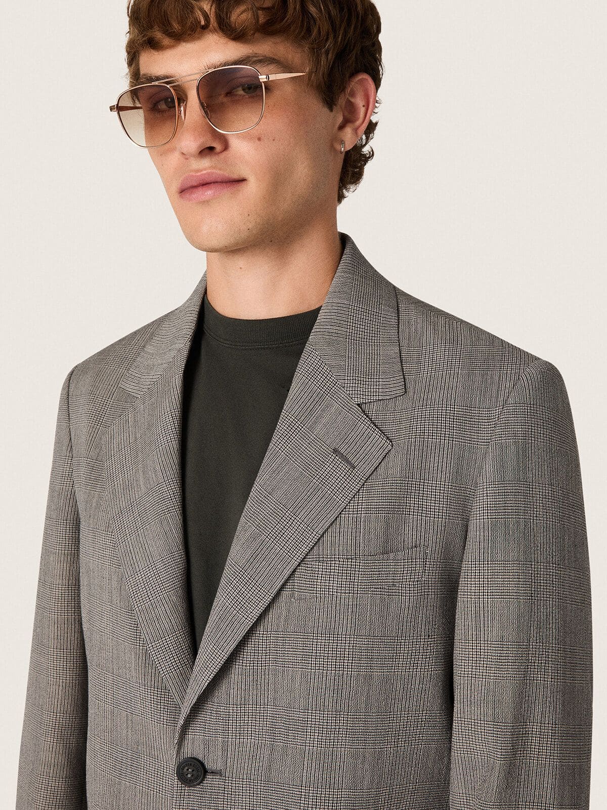 Men's jacket in gray Prince of Wales check wool - Golden Goose Men