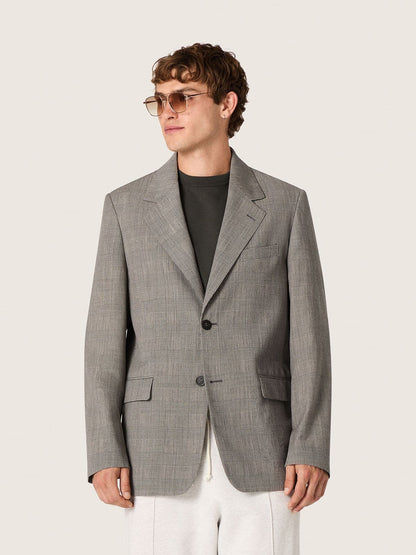 Men's jacket in gray Prince of Wales check wool - Golden Goose Men