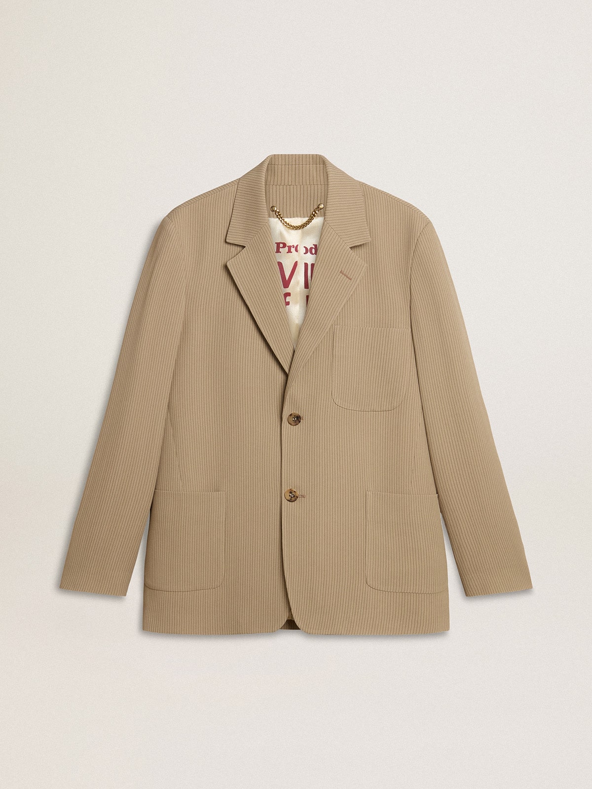 Men's beige pinstripe single-breasted jacket with an oversized fit - Golden Goose Men