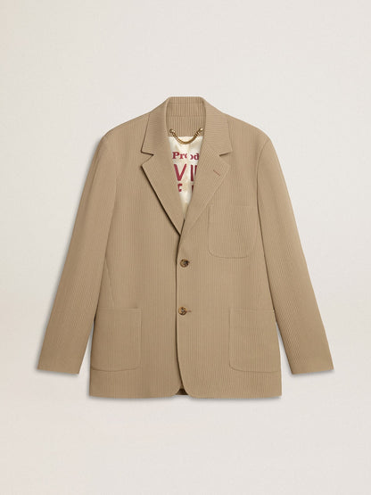 Men's beige pinstripe single-breasted jacket with an oversized fit - Golden Goose Men