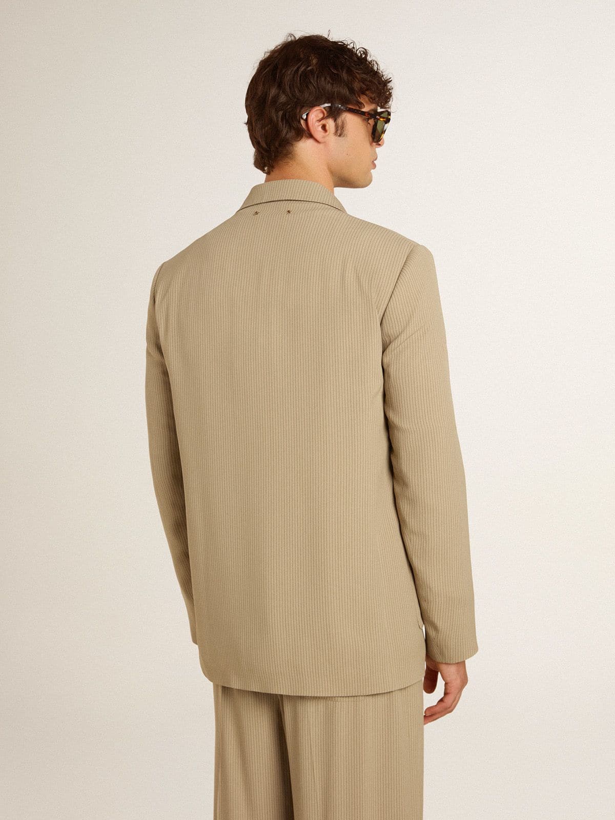 Men's beige pinstripe single-breasted jacket with an oversized fit - Golden Goose Men