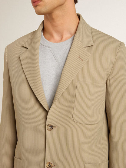 Men's beige pinstripe single-breasted jacket with an oversized fit - Golden Goose Men