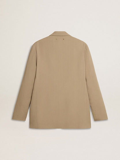 Men's beige pinstripe single-breasted jacket with an oversized fit - Golden Goose Men