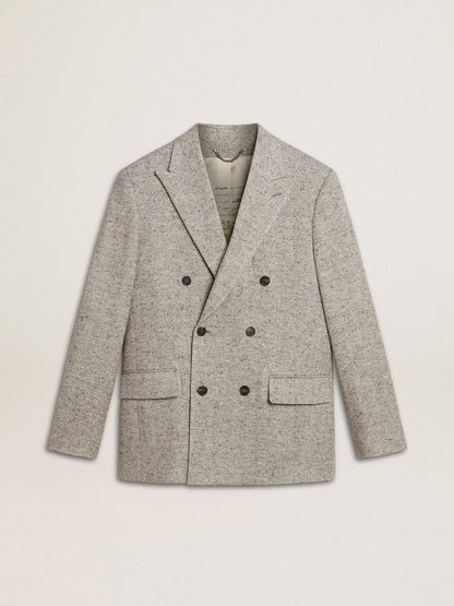Men's double-breasted jacket in gray silk and chevron wool - Golden Goose Men