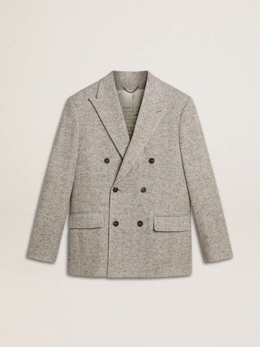Men's double-breasted jacket in gray silk and chevron wool - Golden Goose Men