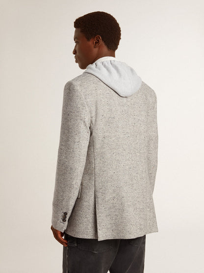 Men's double-breasted jacket in gray silk and chevron wool - Golden Goose Men