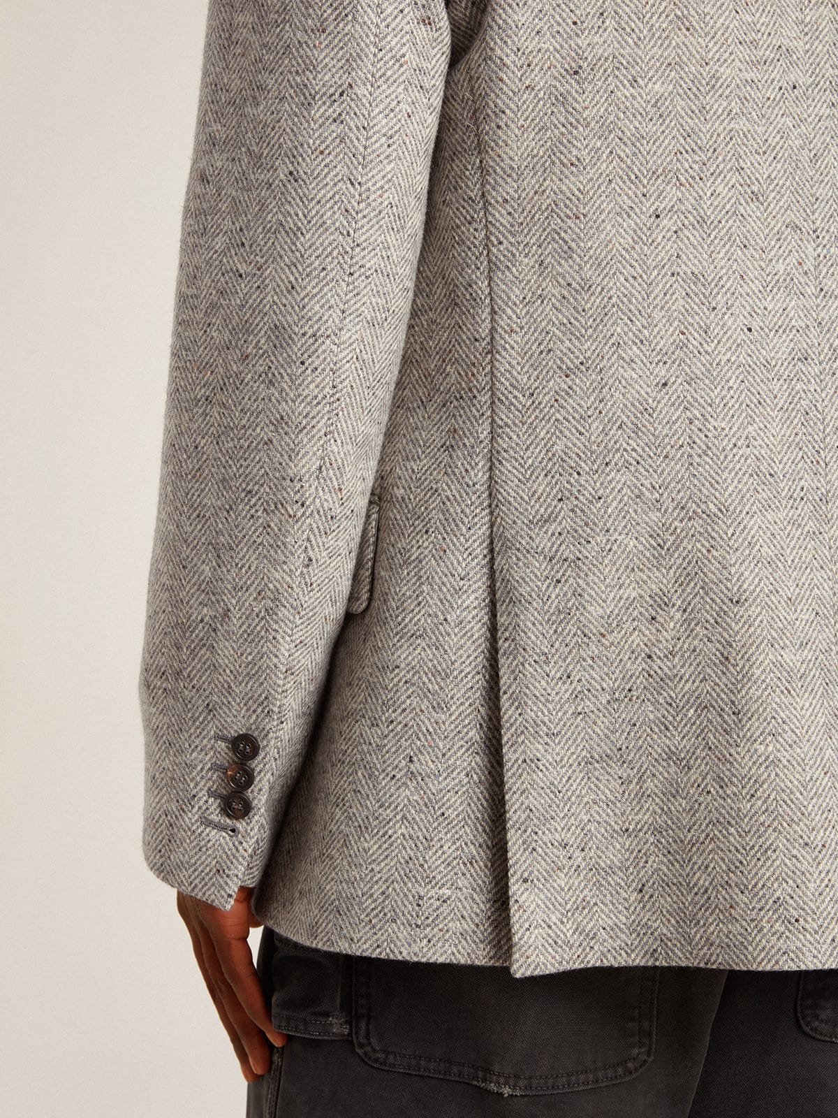 Men's double-breasted jacket in gray silk and chevron wool - Golden Goose Men