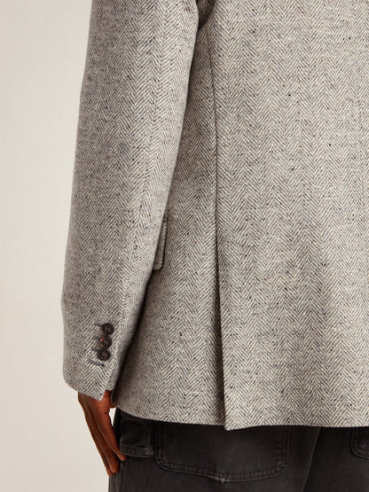 Men's double-breasted jacket in gray silk and chevron wool - Golden Goose Men