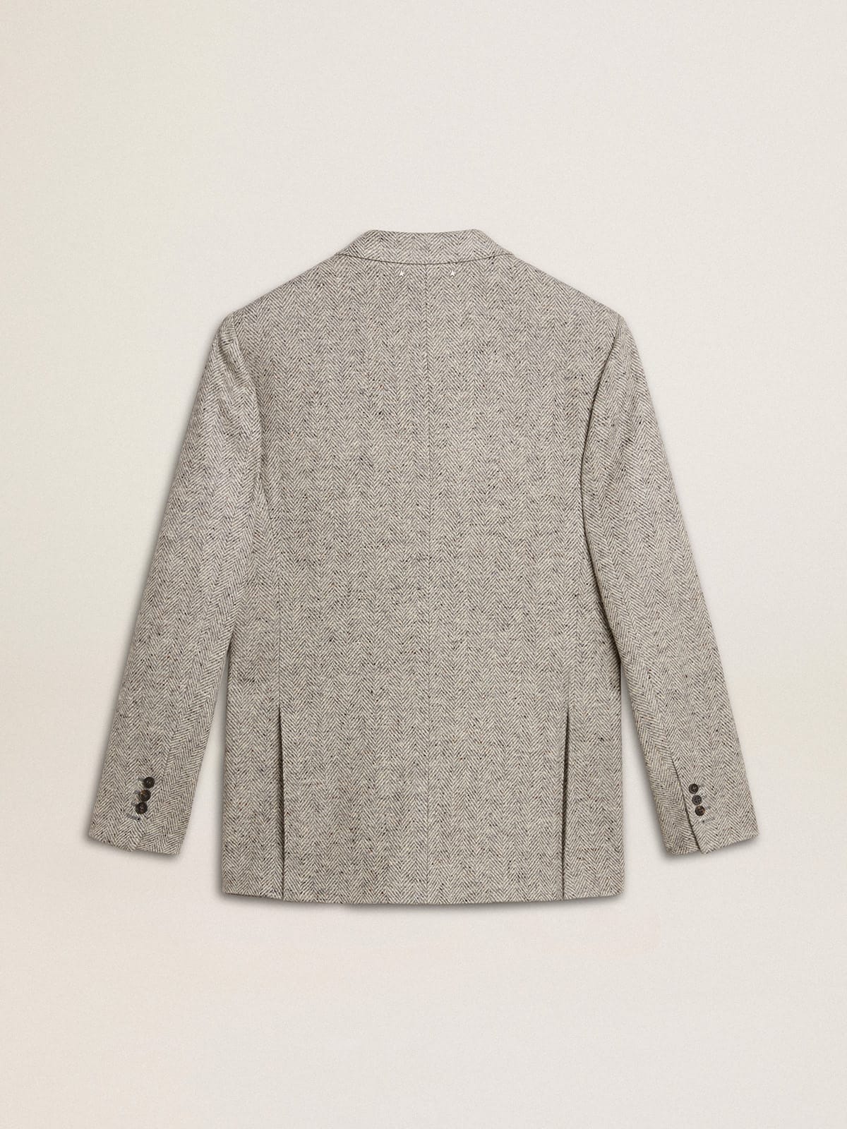 Men's double-breasted jacket in gray silk and chevron wool - Golden Goose Men