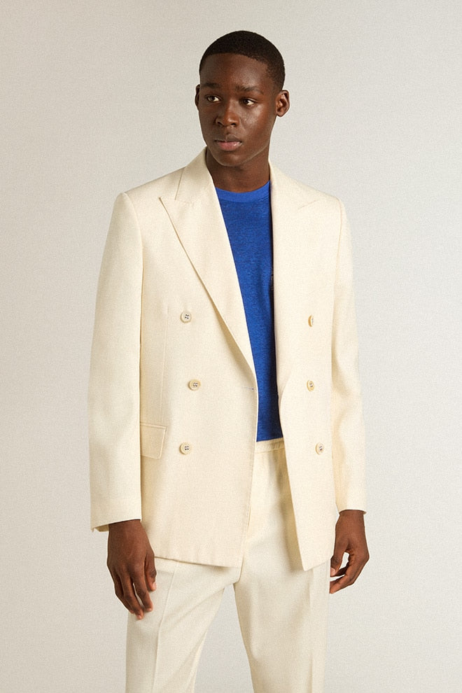 Men’s cream-colored double-breasted blazer - Golden Goose Men
