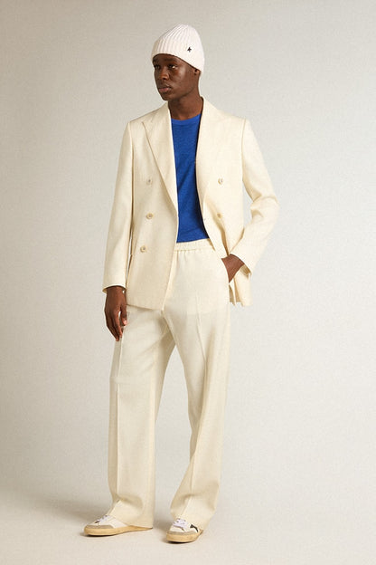 Men’s cream-colored double-breasted blazer - Golden Goose Men
