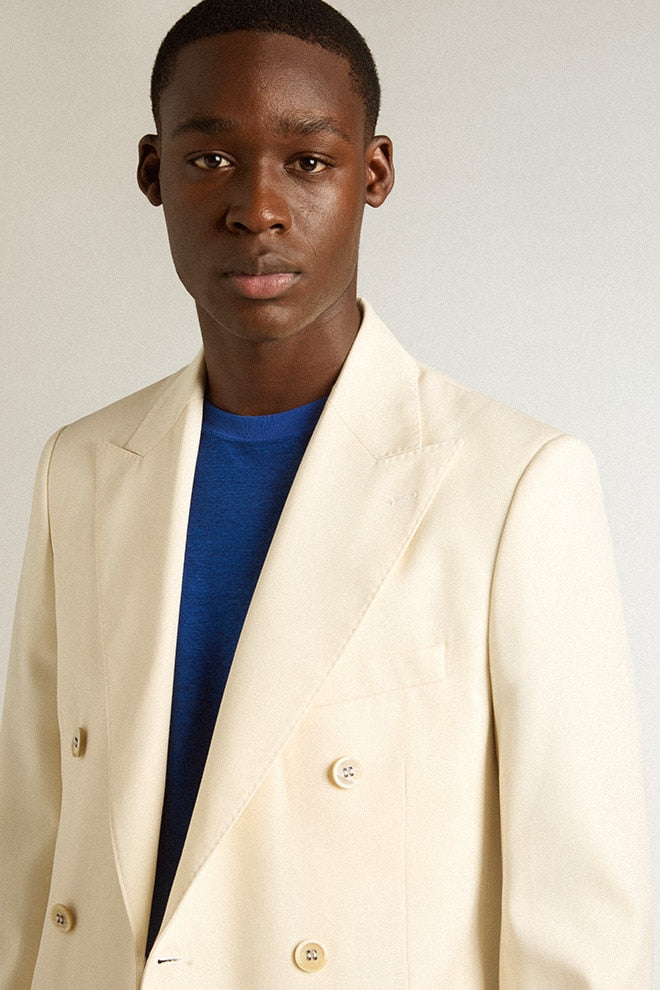 Men’s cream-colored double-breasted blazer - Golden Goose Men