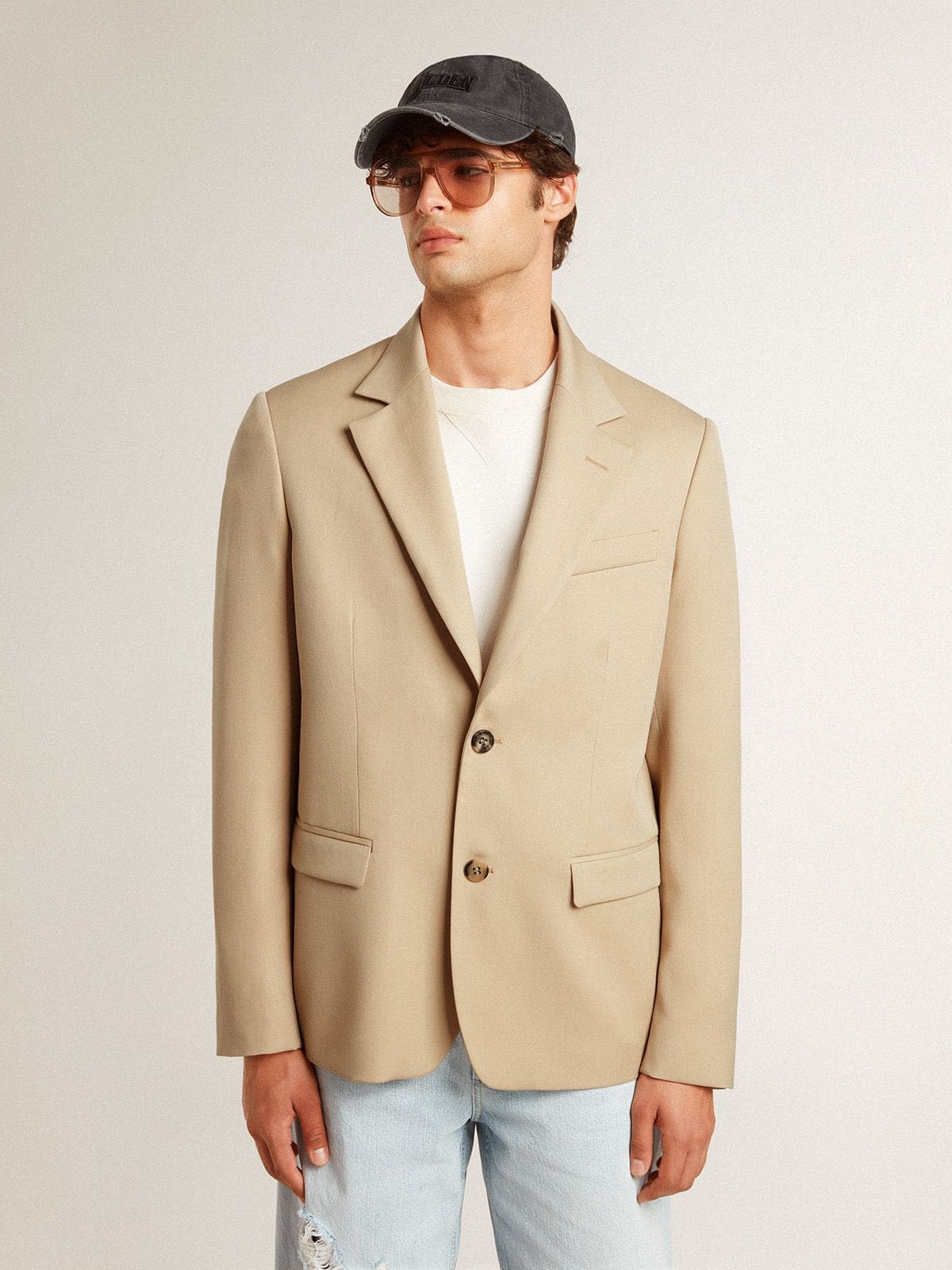 Single-breasted blazer in sand with horn buttons - Golden Goose Men