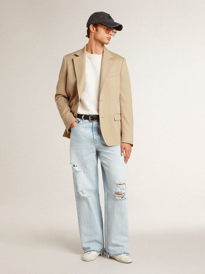 Single-breasted blazer in sand with horn buttons - Golden Goose Men