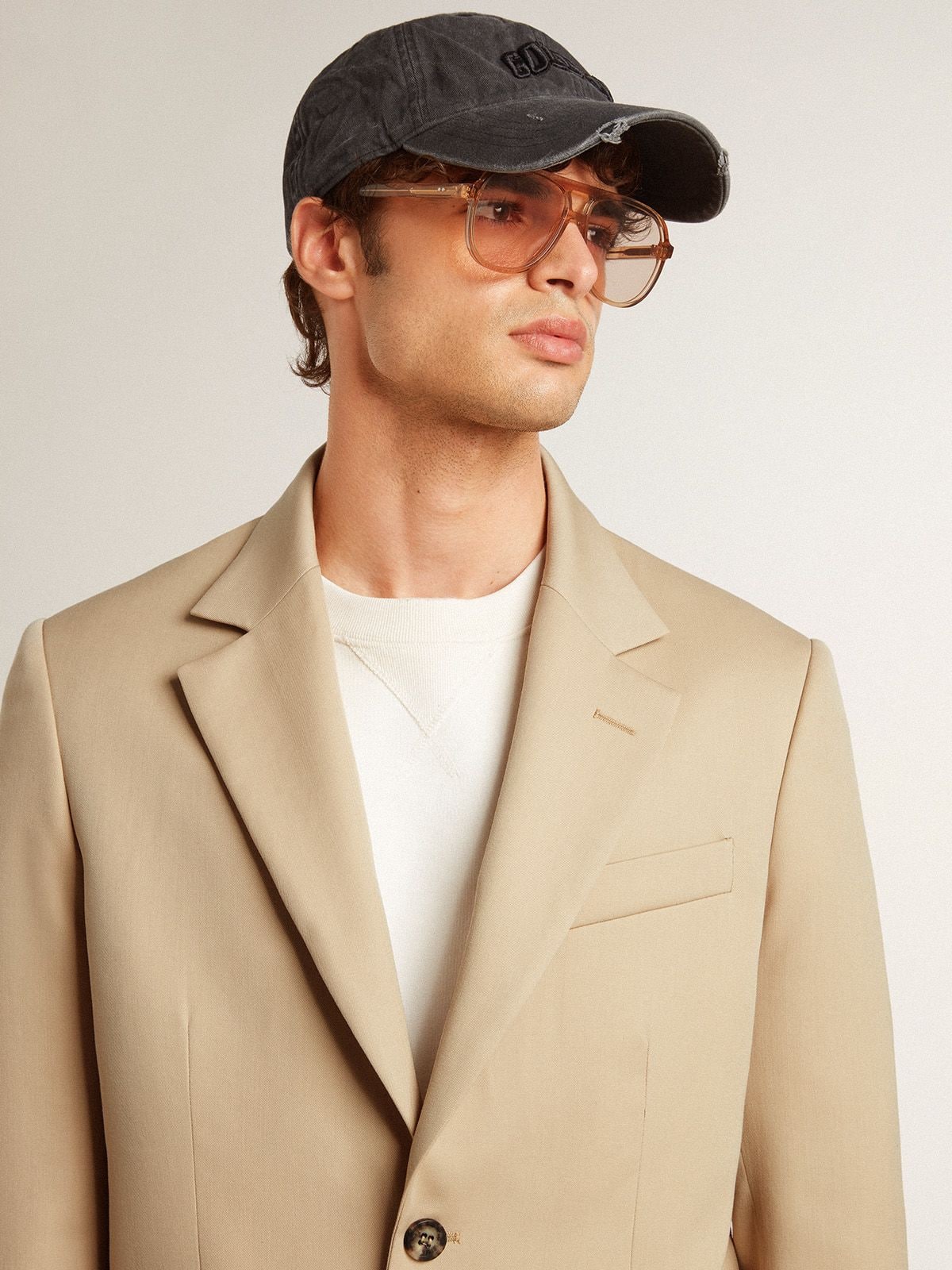 Single-breasted blazer in sand with horn buttons - Golden Goose Men