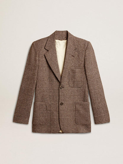 Gray single-breasted blazer for men in houndstooth wool - Golden Goose Men
