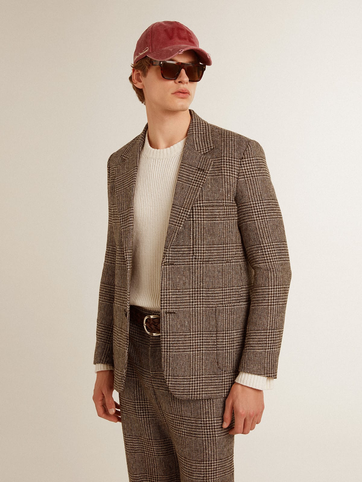 Gray single-breasted blazer for men in houndstooth wool - Golden Goose Men