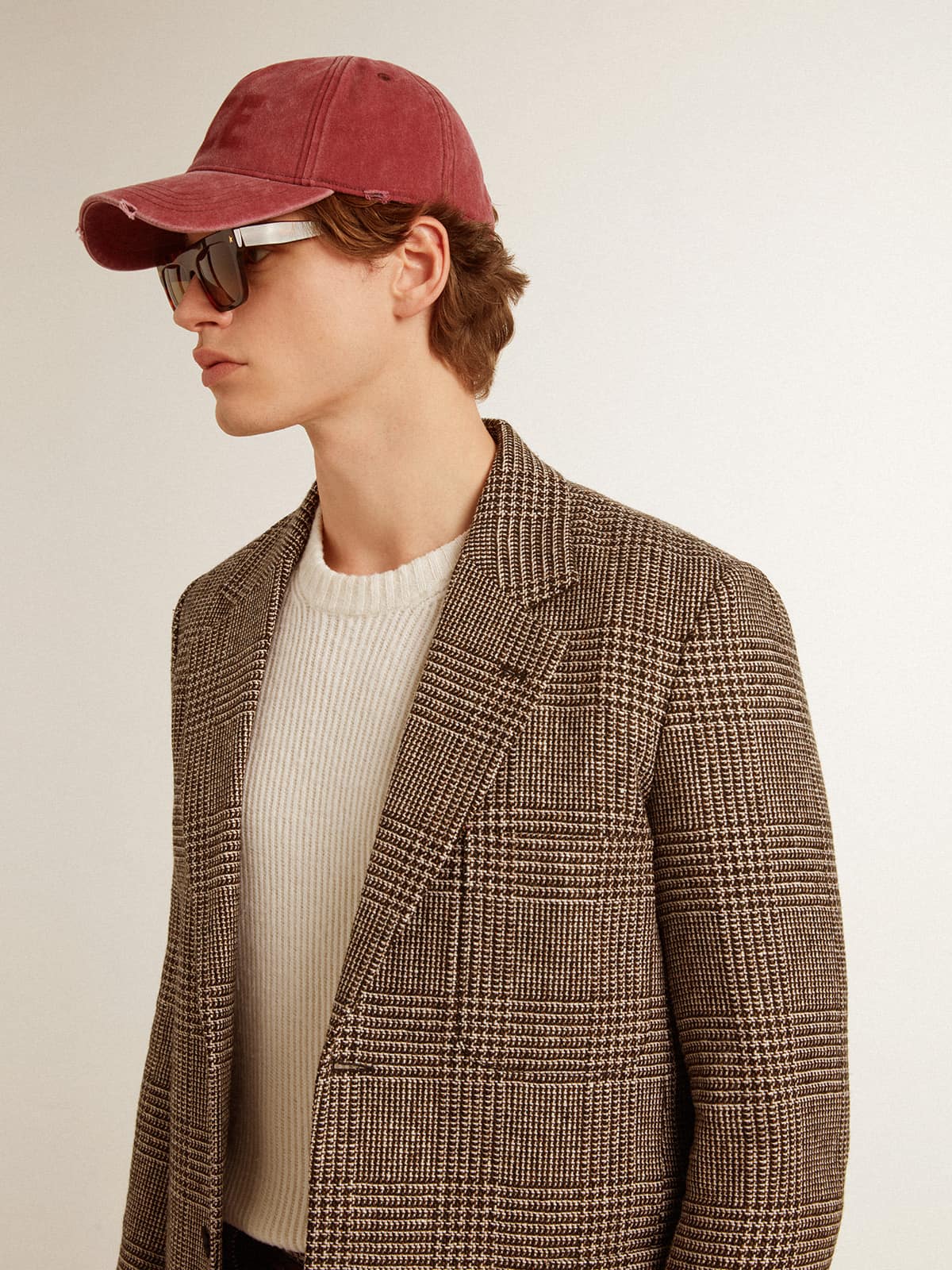 Gray single-breasted blazer for men in houndstooth wool - Golden Goose Men