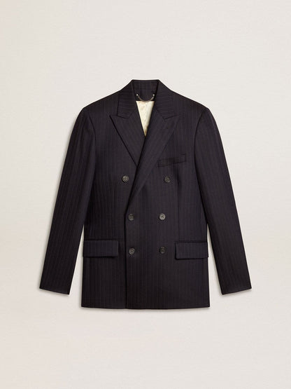 Men's midnight blue wool double-breasted blazer - Golden Goose Men