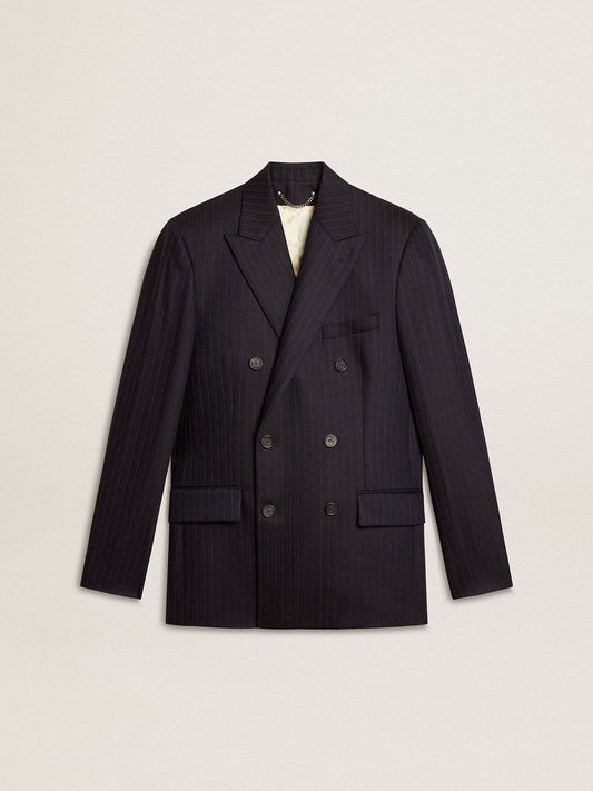 Men's midnight blue wool double-breasted blazer - Golden Goose Men