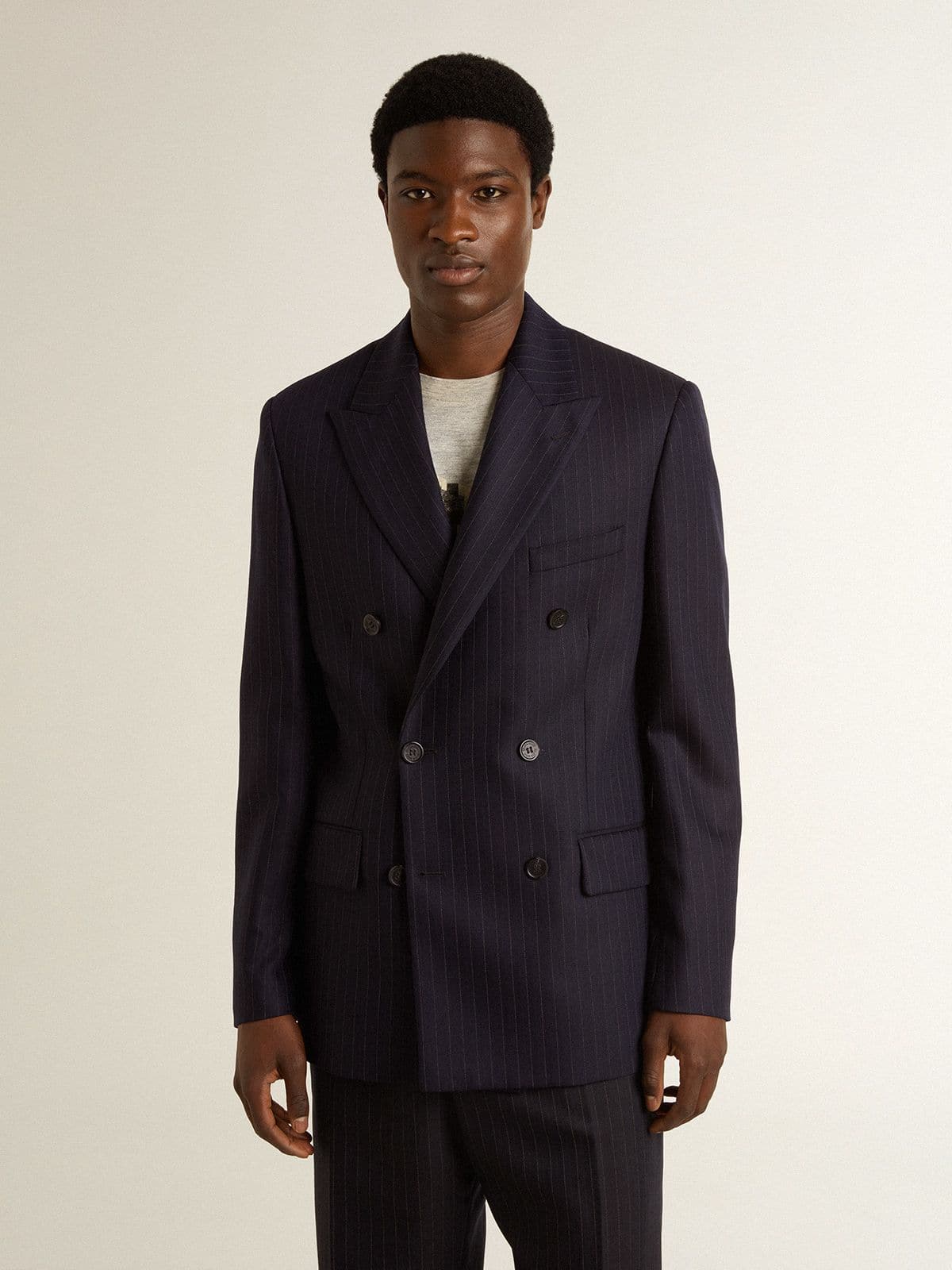 Men's midnight blue wool double-breasted blazer - Golden Goose Men