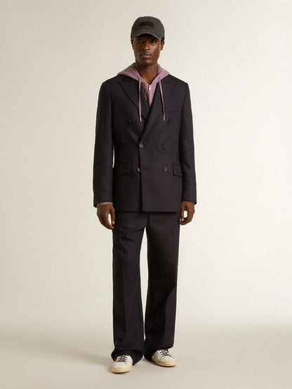 Men's midnight blue wool double-breasted blazer - Golden Goose Men