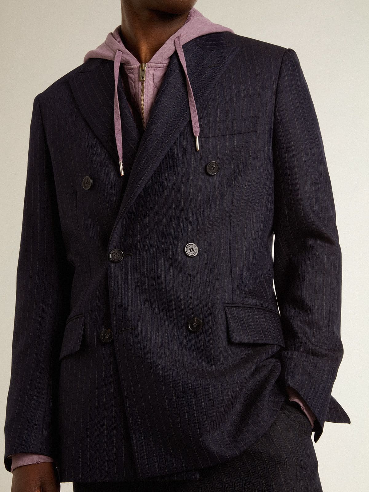 Men's midnight blue wool double-breasted blazer - Golden Goose Men