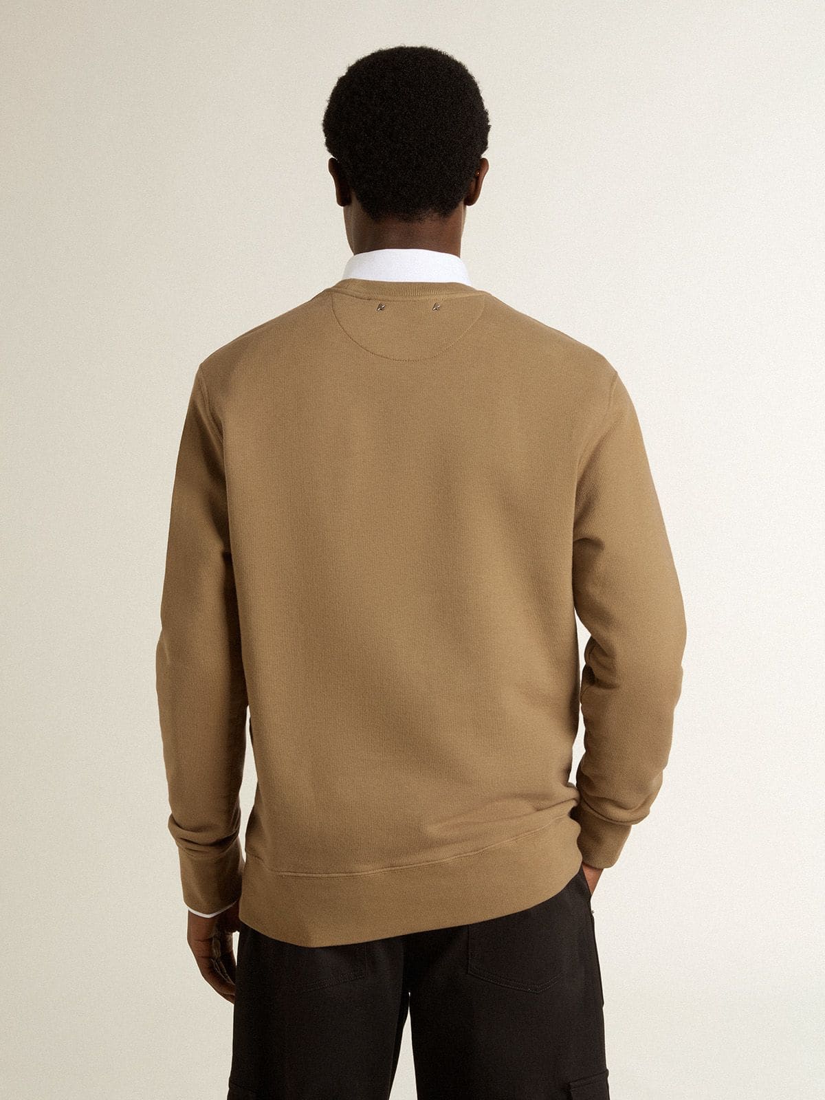 Men's beige cotton sweatshirt with print on the front - Golden Goose Men