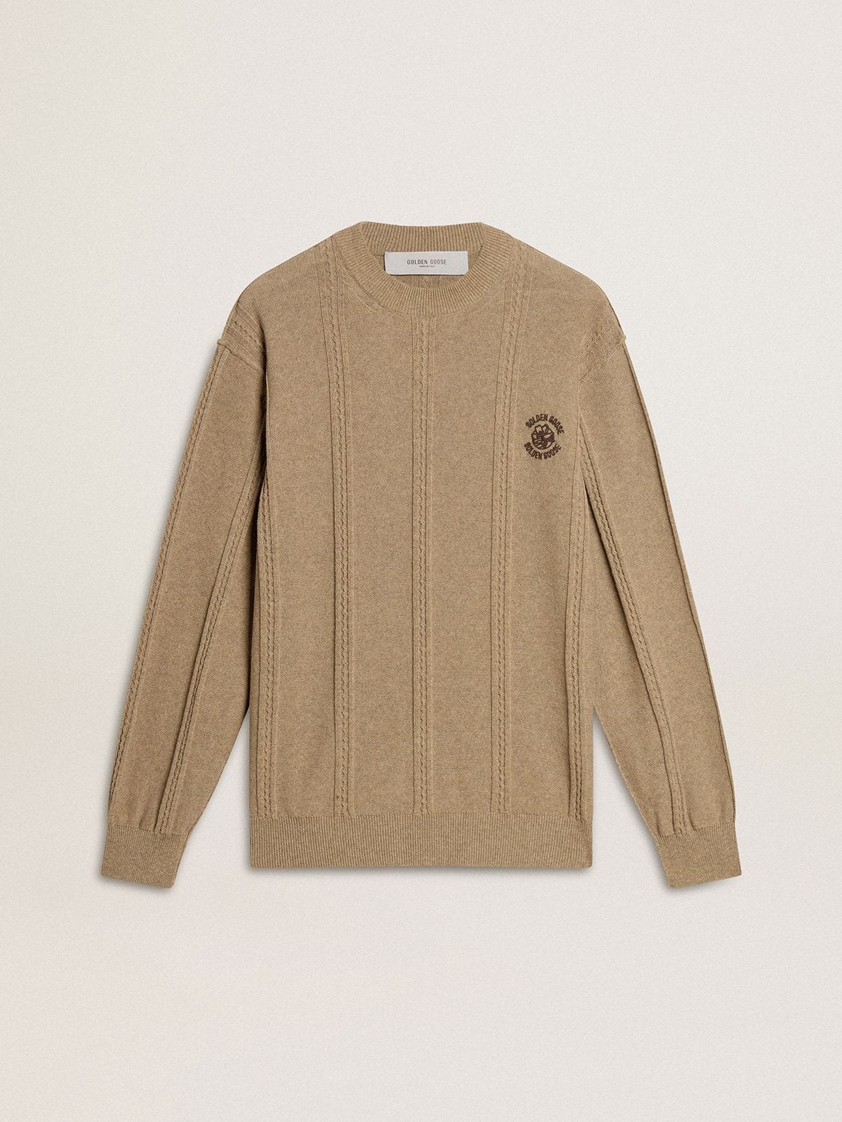 Men's beige sweater with embroidered logo - Golden Goose Men