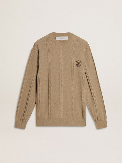 Men's beige sweater with embroidered logo - Golden Goose Men
