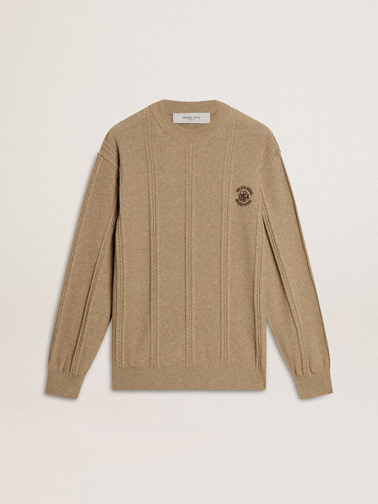 Men's beige sweater with embroidered logo - Golden Goose Men