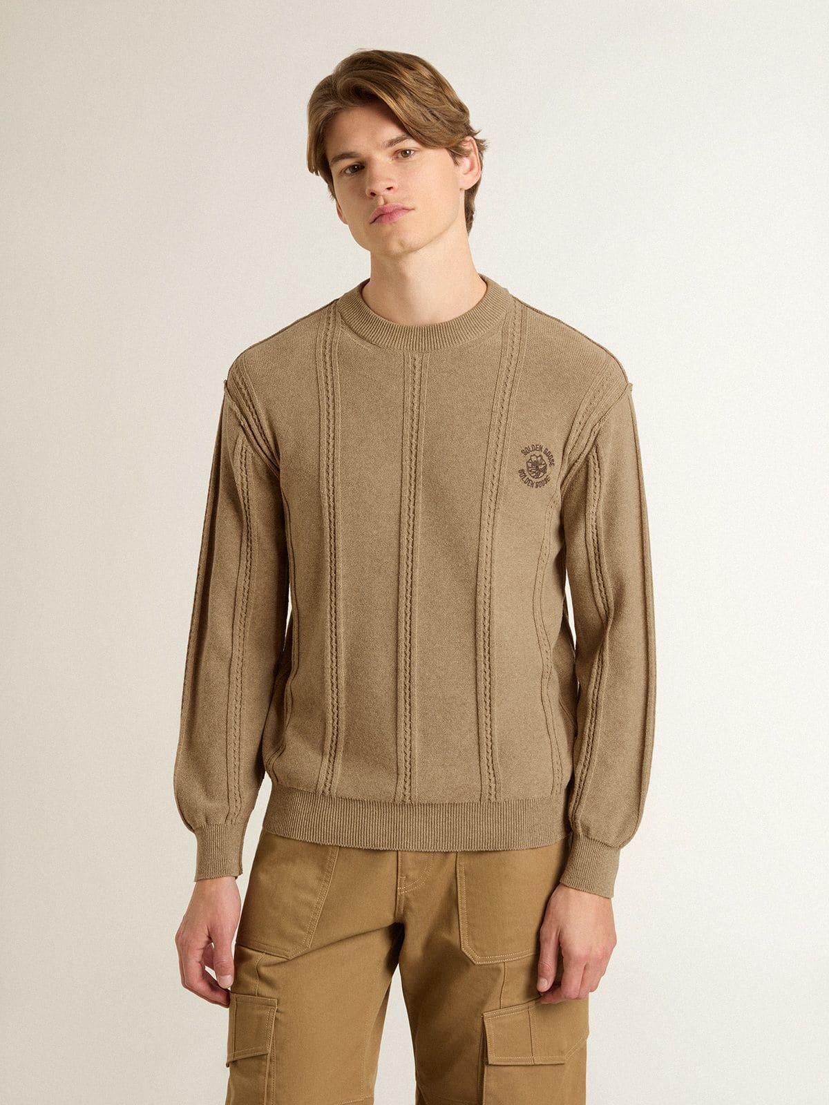Men's beige sweater with embroidered logo - Golden Goose Men