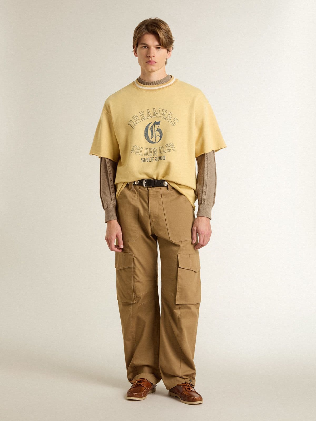 Men's beige sweater with embroidered logo - Golden Goose Men