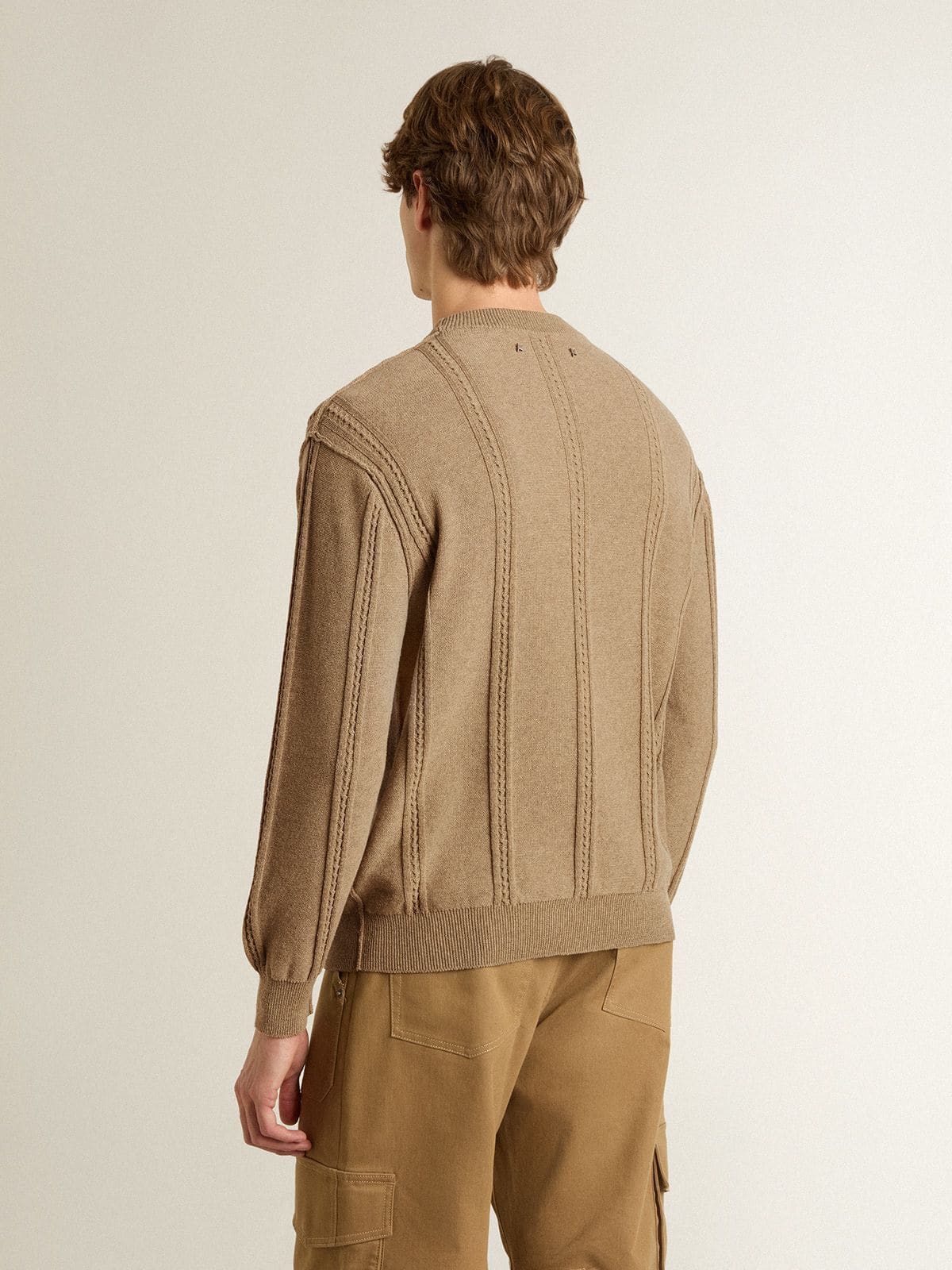 Men's beige sweater with embroidered logo - Golden Goose Men