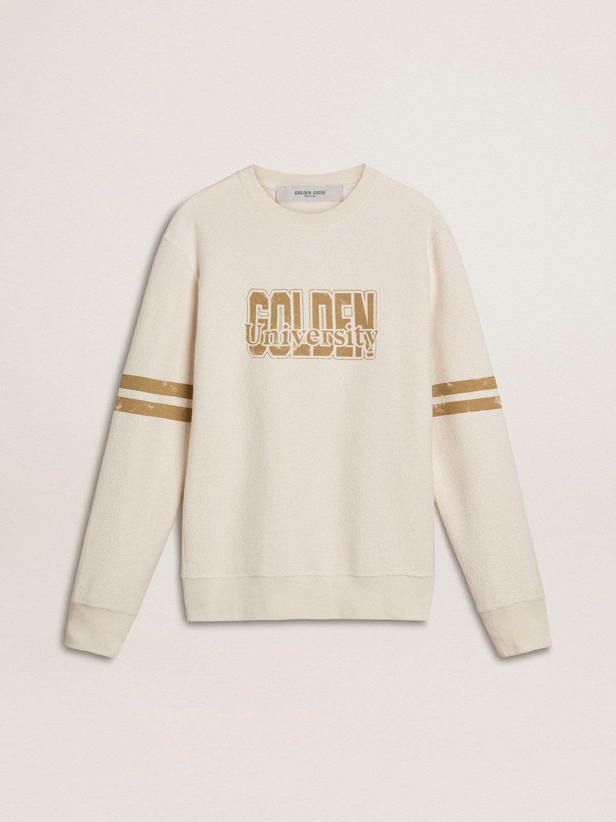 Men's white cotton sweatshirt with front print - Golden Goose Men