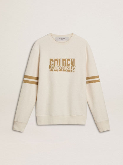 Men's white cotton sweatshirt with front print - Golden Goose Men