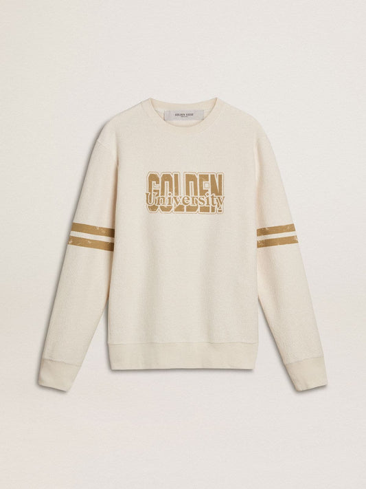 Men's white cotton sweatshirt with front print - Golden Goose Men