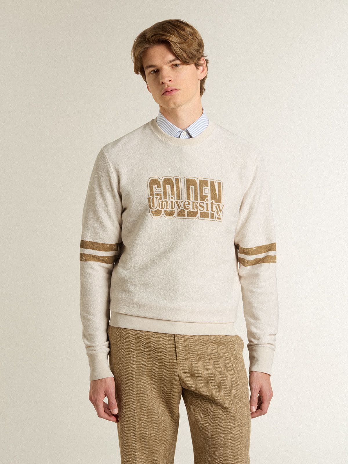 Men's white cotton sweatshirt with front print - Golden Goose Men