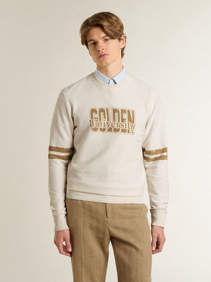 Men's white cotton sweatshirt with front print - Golden Goose Men