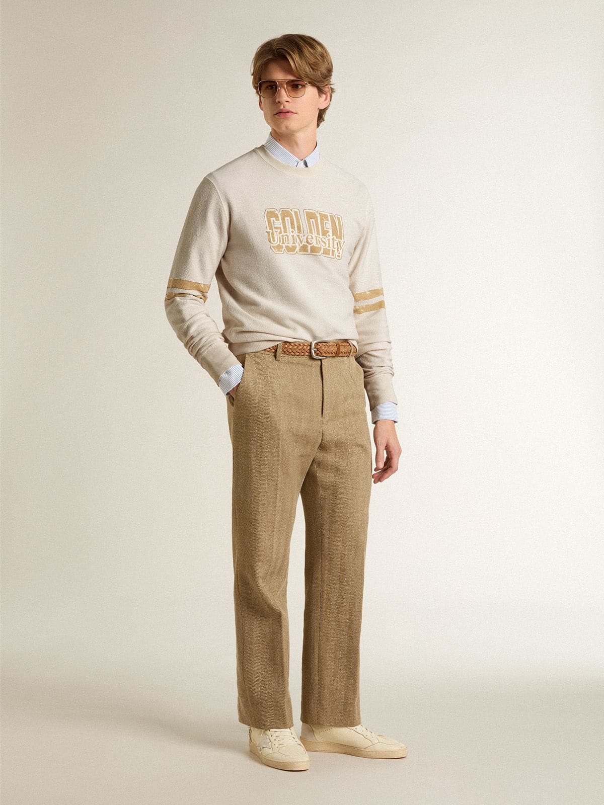 Men's white cotton sweatshirt with front print - Golden Goose Men