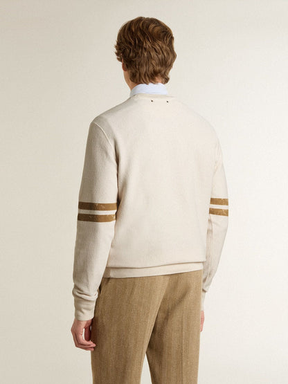 Men's white cotton sweatshirt with front print - Golden Goose Men