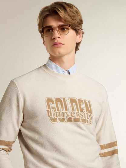Men's white cotton sweatshirt with front print - Golden Goose Men