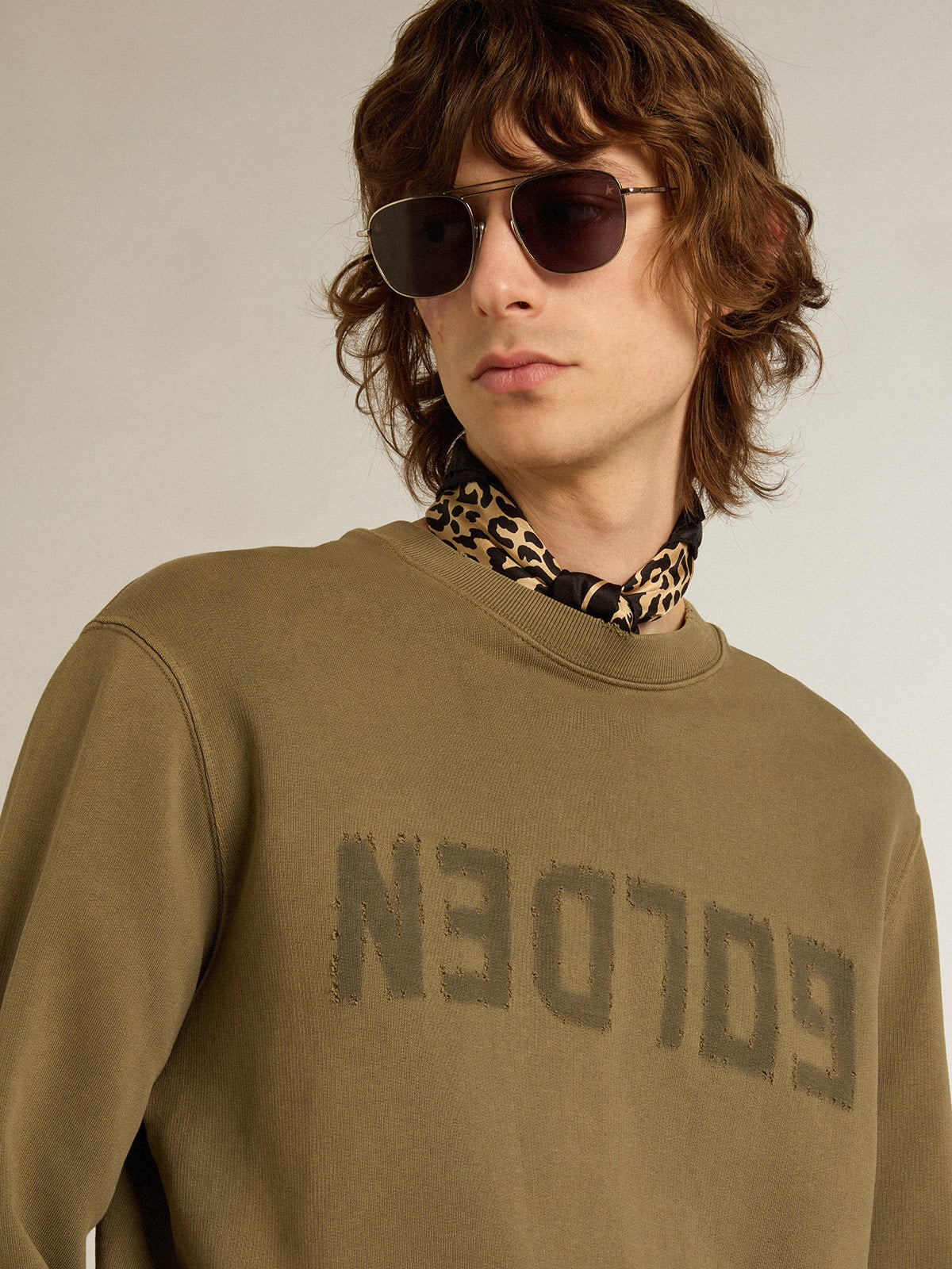 Men's olive green sweatshirt with Golden lettering - Golden Goose Men